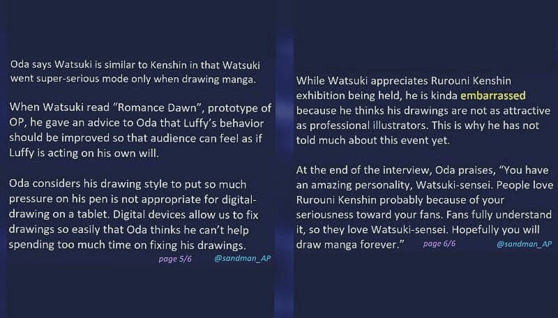 le resume traduit de linterview reconfortante entre eiichiro oda et watsuki a fait surface